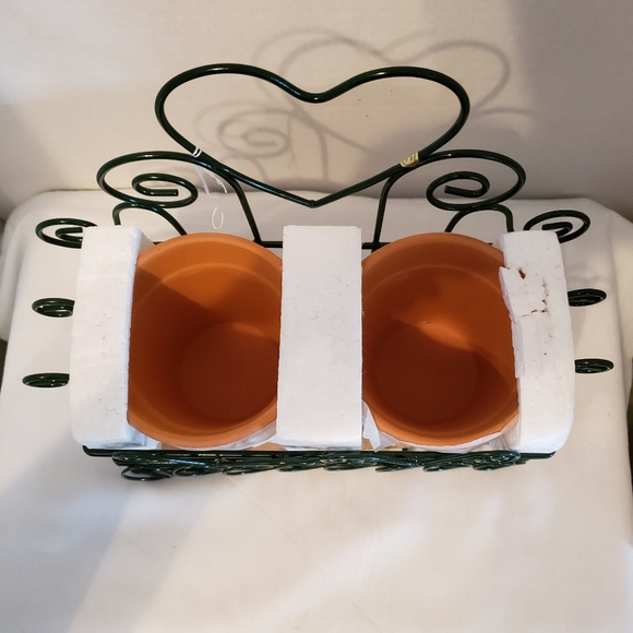 Twin Mini Clay Pot Wall Plant Hanger, Green - Picture 4 of 5